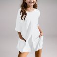 thumbnail image 2 of cfhntfmh Childrens Girls Rompers Casual Oversized Tee Half Sleeve Athletic Workout Wide Leg Shorts Jumpsuits with Pockets, 2 of 7