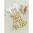 thumbnail image 3 of Bagilaanoe 2pcs Toddler Baby Girl Long Pants Set Letter Print Short Sleeve  T-Shirt Tops + Flare Trousers 6M 12M 18M 24M 3T 4T Kids Casual Outfits, 3 of 9