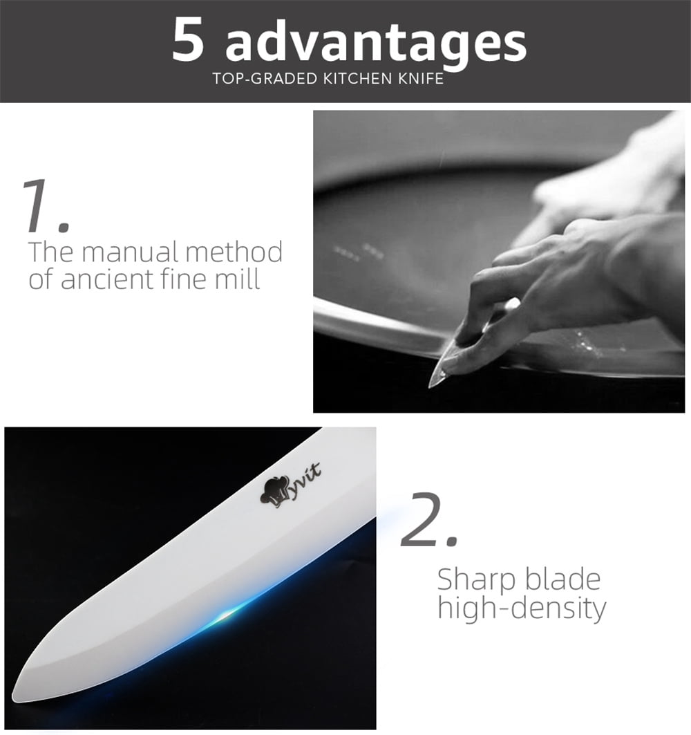 11-Piece Kitchen Knives Set with Peeler, Ceramic Knife 6-inch Serrated Bread Knife,6-inch Chef Knife, 5inch Utility Knife,4-inch Paring Knife and 3-inch Peeling Tool