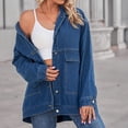 thumbnail image 5 of Gibobby Chaquetas de forro polar con cierre Chaqueta de mezclilla con bolsillo con botón holgado de manga larga clásica retro para mujer (Azul, S), 5 of 5