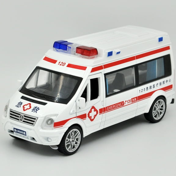 1: 32 Suitable for Ambulance Alloy Simulation Car Die Casting Model Dynamic Sound and Light Toy Series Collectibles Boy Birthday Gift