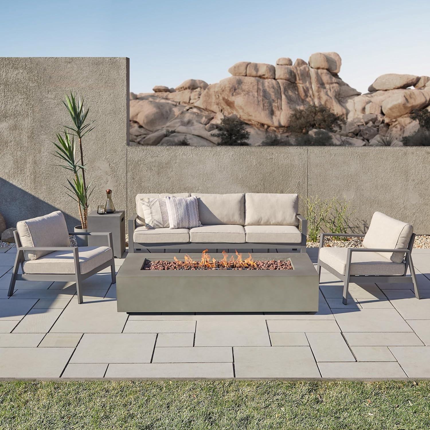 Real Flame Aegean 70" Rectangle Steel Propane or Natural Gas Fire Pit Table in Mist Gray