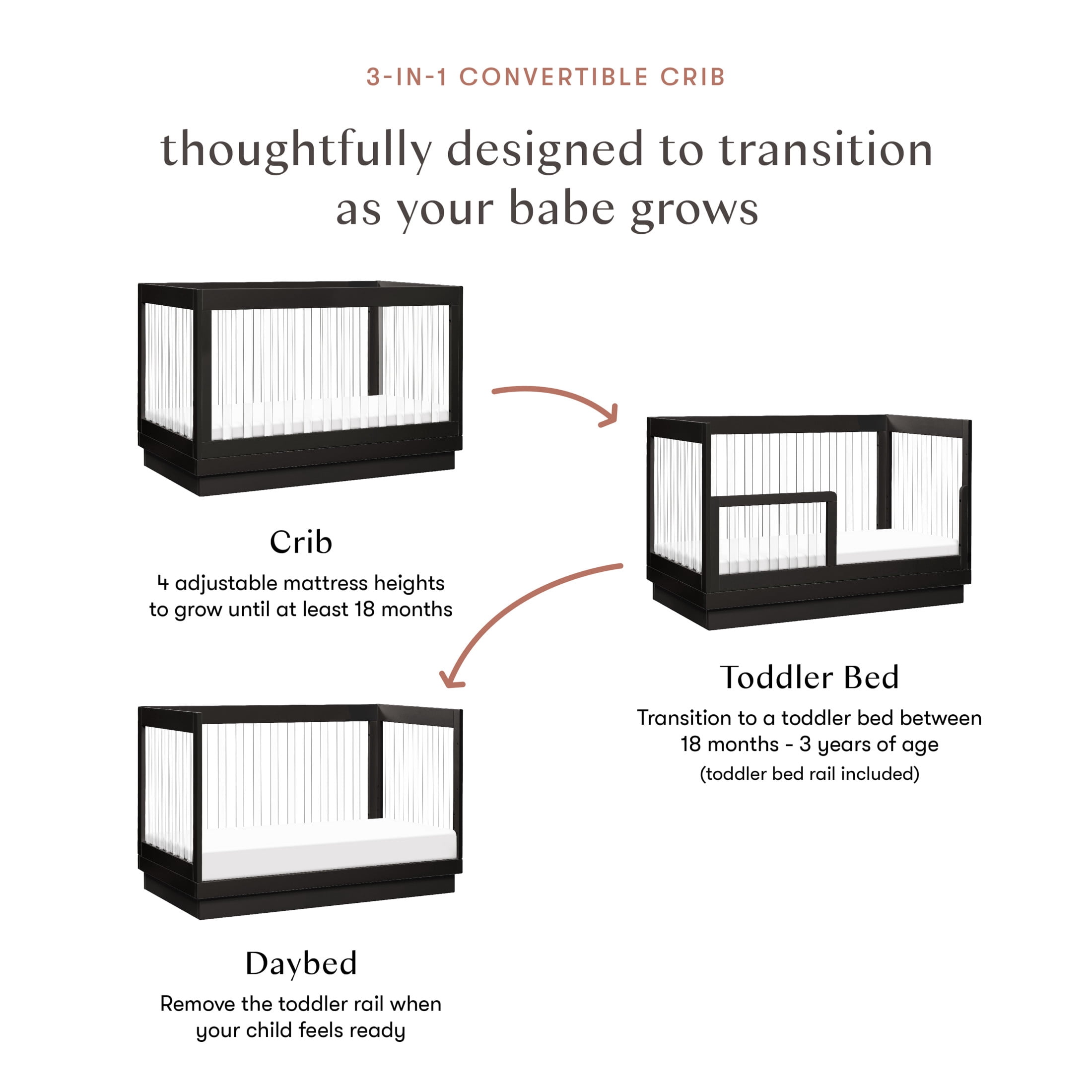 Babyletto Harlow Acrylic 3-in-1 Convertible Crib with Toddler Bed Conversion Kit