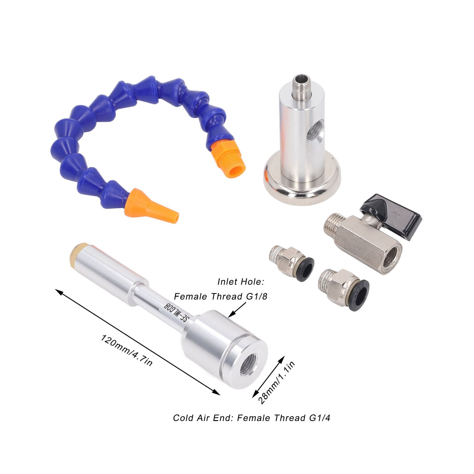 6 Pcs Set Cold Air Dry Cooling Gun 7 Bar 520BTU Aluminum Alloy Flexible Vortex Tube