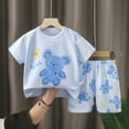 thumbnail image 2 of Coming Home Outfit Girl Boys Girls Summer Polyester Cartoon Printed Short Sleeved Tops Shorts 2Pc Suit Clothes Girls Light Blue 5 Years-6 Years, 2 of 3