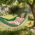 thumbnail image 3 of Upgraded Double Camping Hammocks With Anti Tip Fringe Tassels Heavy Duty Canvas Outdoor Swings Bed For Backyard Patio Home Porch Portable Garden Hammocks R, 3 of 6