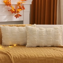 Tosleo  Fall Throw Pillow Covers 12x20 inch Set of 2 Beige Pumpkin Decorative Pillow Cases Farmhouse Plush Faux Fur Cushion Covers for Couch Sofa Bed