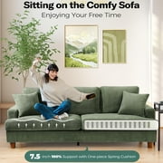 87 Corduroy Sofa,3 Seater Sofa with Extra Deep Seats,Neche Comfy Upholstered Couch for Living Room,2 Pillows,Green