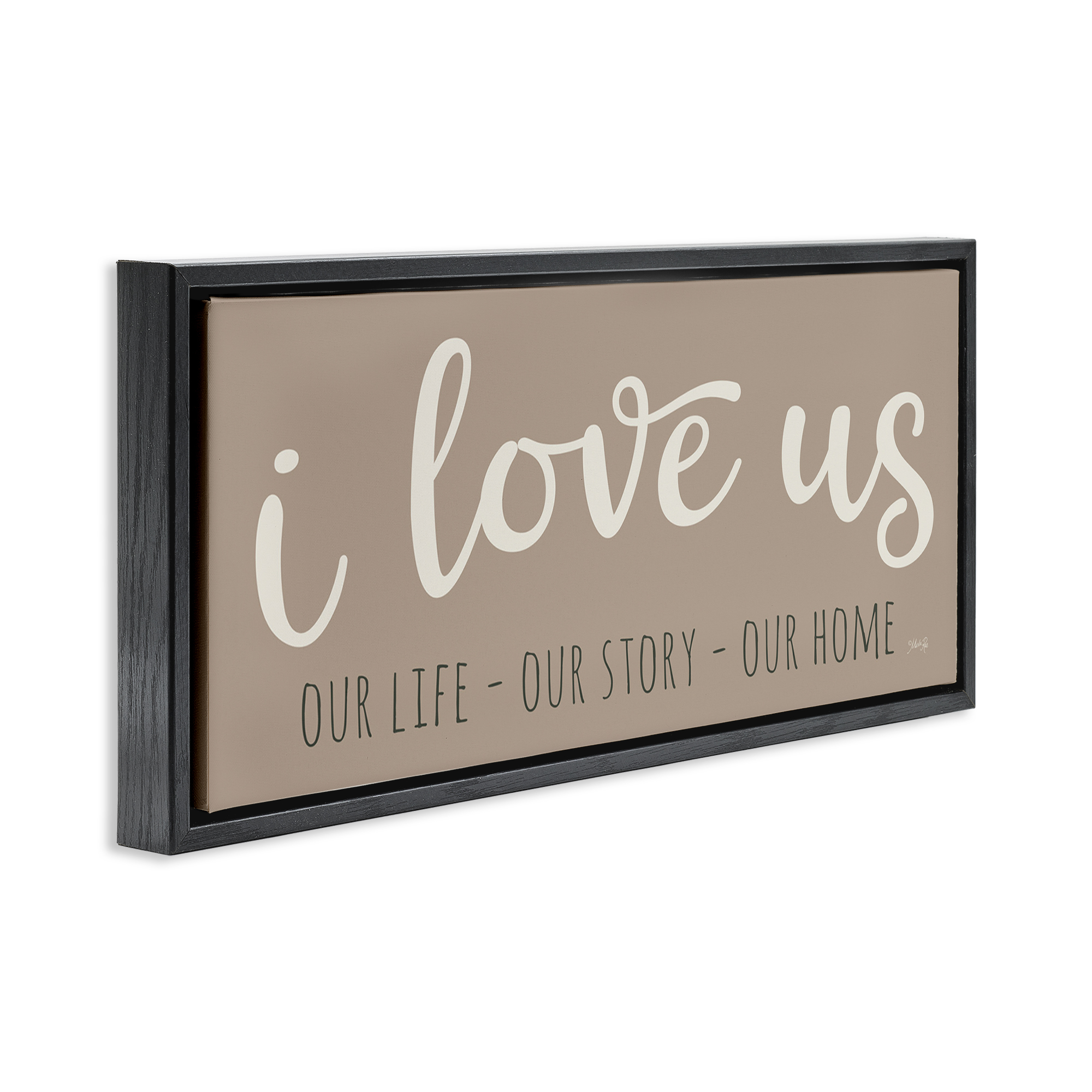Stupell Industries I Love Us Romantic Typography Painting Black Floater Framed Art Print Wall Art, 25 x 11
