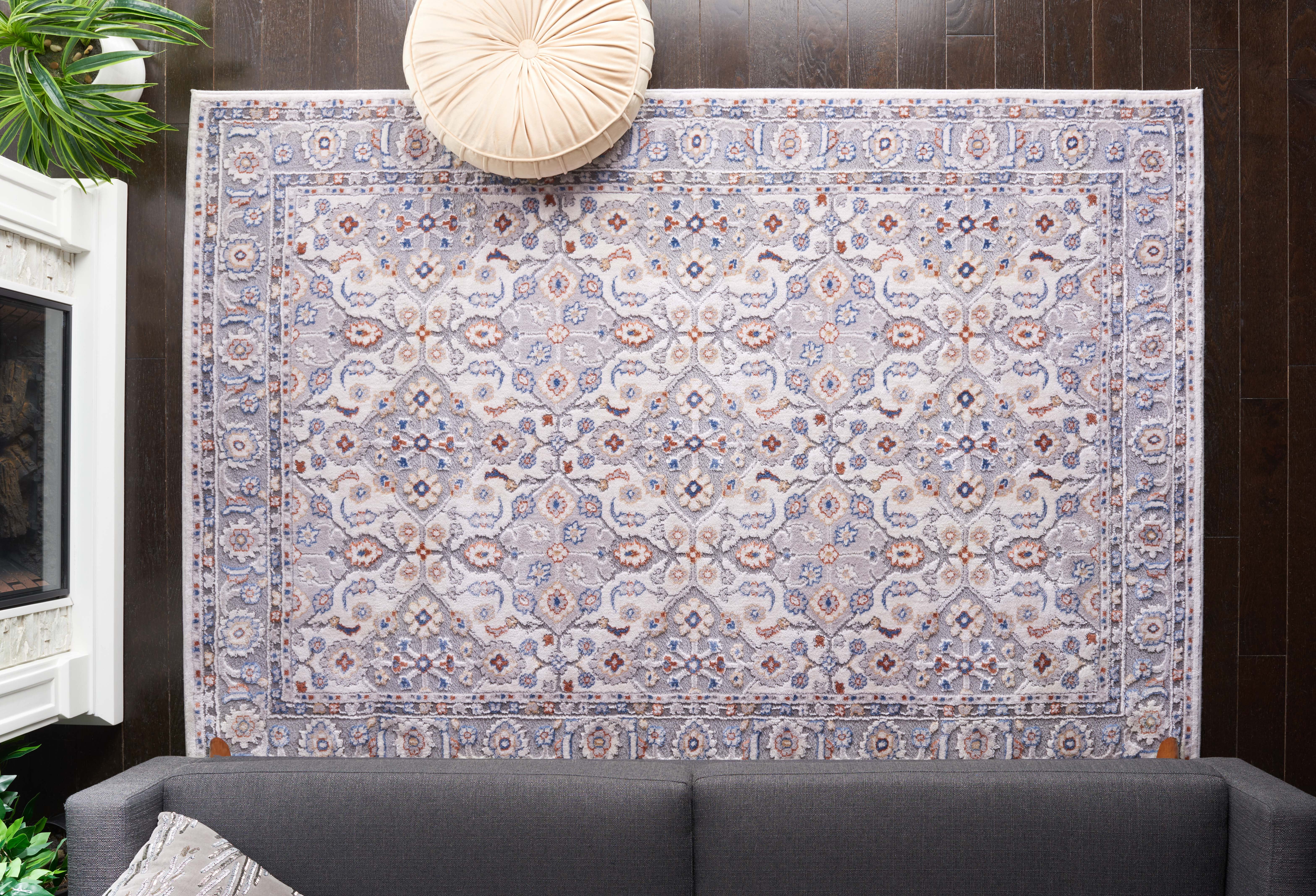 Mainstays Neutral Multi Area Rug, 5 ft x 7 ft, Grey/Blue Rust