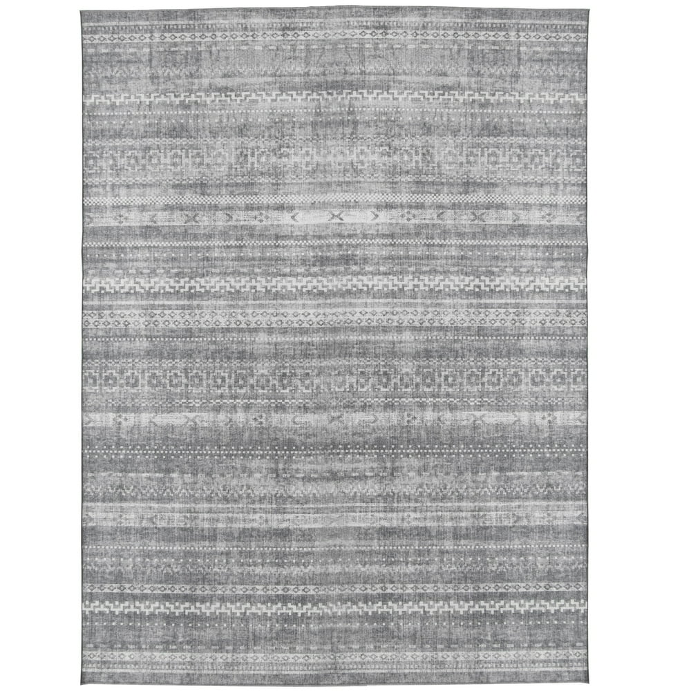 ReaLife Rugs Machine Washable Printed Moroccan Stripe Gray Ecofriendly