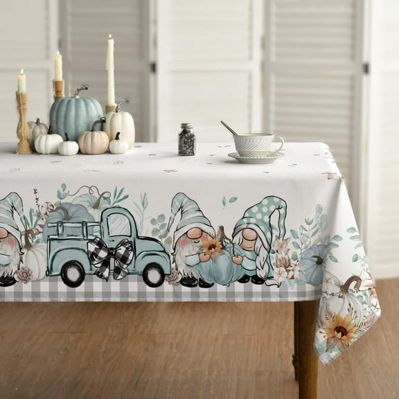 Fall Tablecloth 60x84 Inch Rectangular, Thanksgiving Autumn Harvest Blue Truck Gnome Pumpkin Buffalo Plaid Table Cover for Party Picnic Dinner Decor