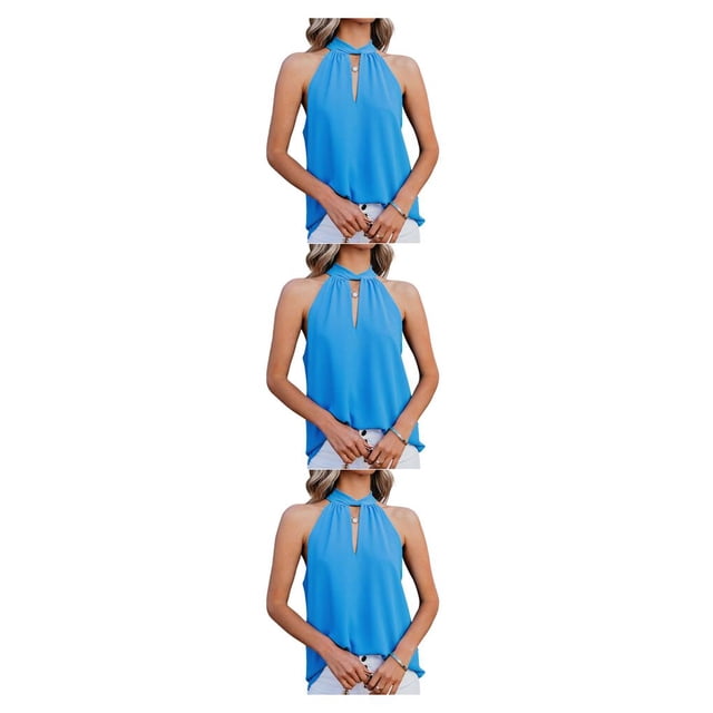 Blusa Sin Mangas Minnieouse Color Sólido Ropa de Moda Transpirable Azul S 3piezas