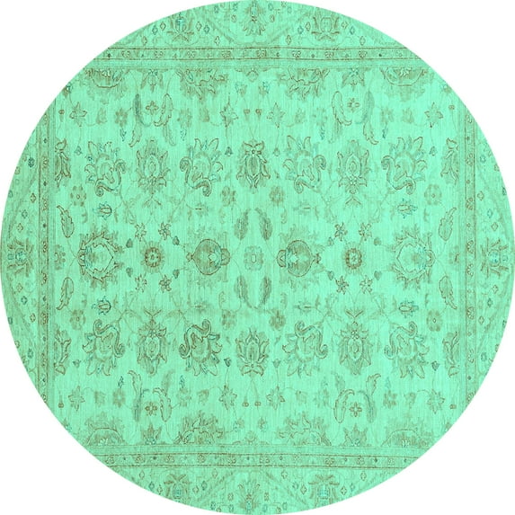 Ahgly Company Indoor Round Oriental Turquoise Blue Traditional Area Rugs, 5' Round