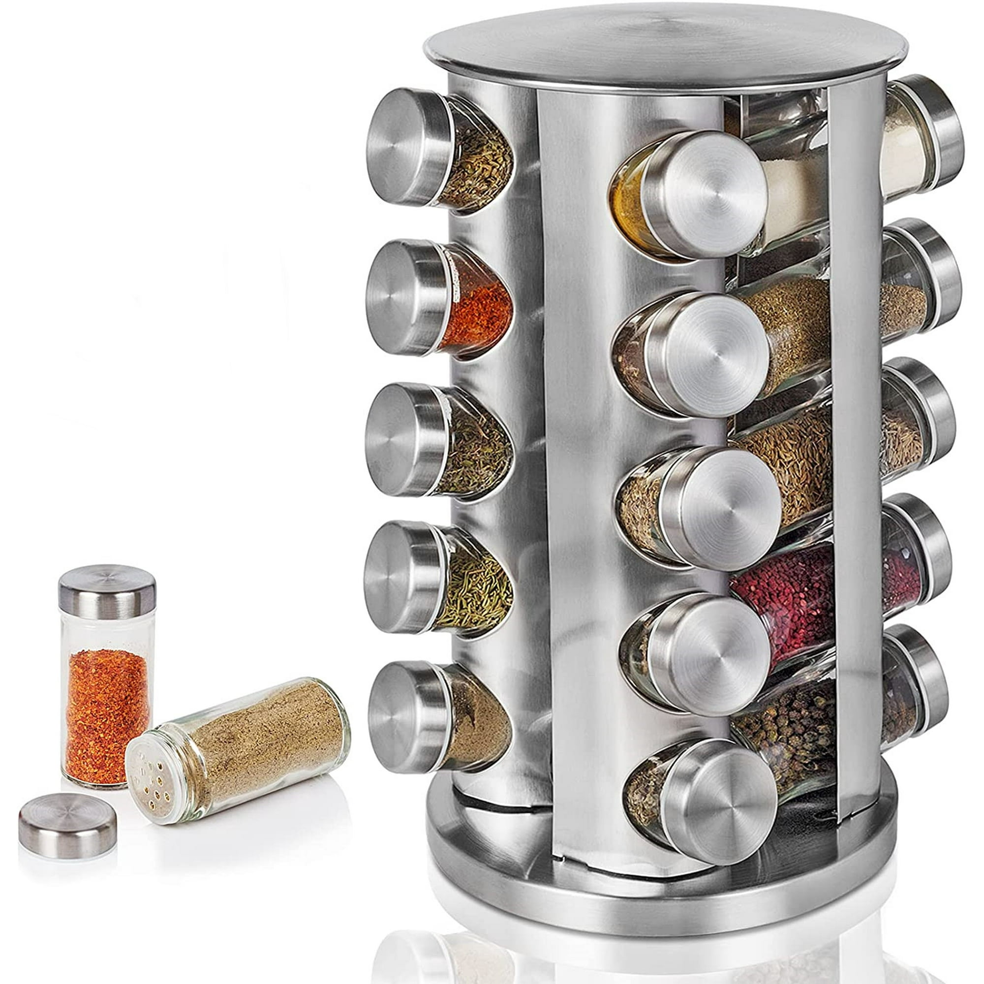 Torubia Countertop Revolving Spice Rack 20 Jars Stainless Steel Spice Rack Organizer Round Carousel Spice Rack Tower Seasoning Storage Organization for Kitchen Home Dried Herbs Walmart