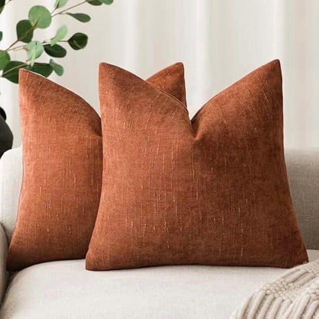 Chenchen Pack of 2 Soft Textured Throw Decorative Pillow Covers Square Accent Solid Cushion Cover Cozy Farmhouse Pillow Case with Zippe for Couch Sofa Bed Living Room 20x20 Inch, Burnt Orange