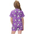 thumbnail image 4 of Odeerbi 2-12 Years Teen Girls Summer Satin Pajamas Notched Lapel Short Sleeve Shirts Shorts Set Soft Loungewear Valentines Day Love Print Sleepwear Teen Girls Clothes, 4 of 6