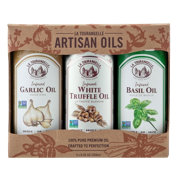 La Tourangelle Infused Gift Box Trio - Garlic, Basil, White Truffle Oil, 8.45 fl oz Each