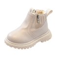 thumbnail image 2 of Snow Boots, Non Slip Shoes, Girls Ankle Boots Kids Chelsea Booties Side Zipper Comfortable Slip On Lug Sole Low Heel Fall Boot Fur Lined Warm Winter Shoes for Toddler Little Kid, White US-13C/EU-29, 2 of 5