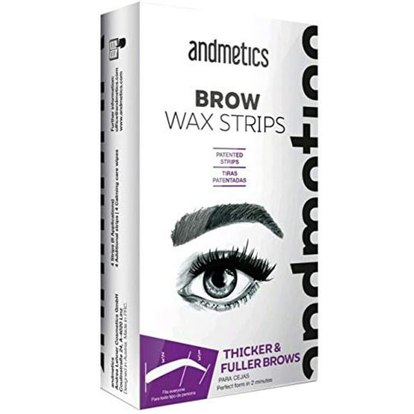 Vegan Andmetics Brow Wax Strips For Thicker & Fuller Brows - Eyebrows - Hair Removal With Aloe Vera 8 Strips + 4 Calming Wipes - Patented Strips