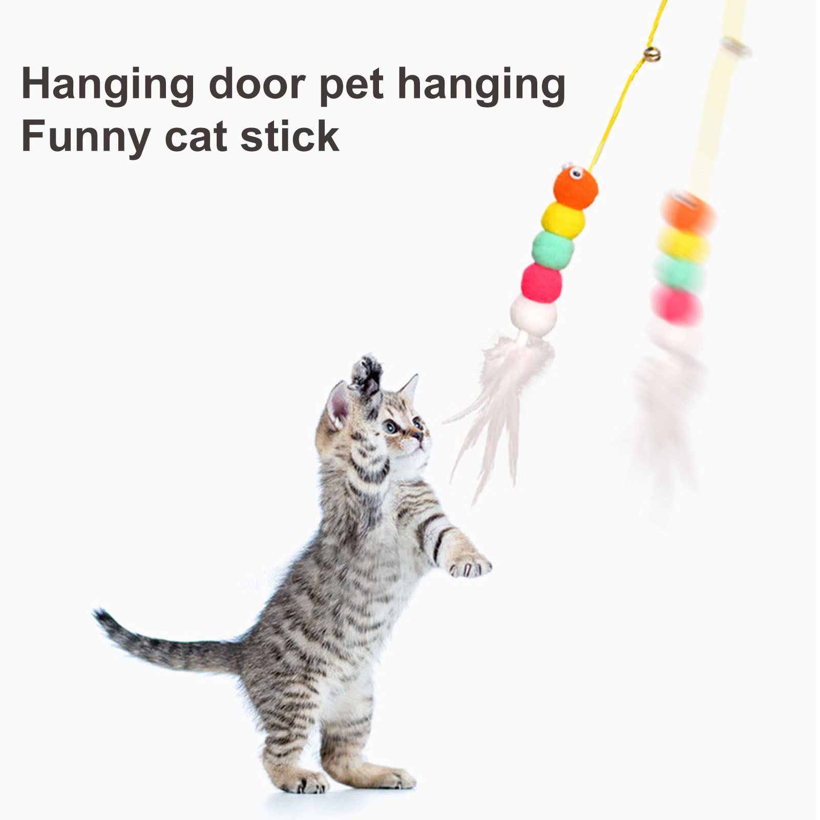OFFICIAL LICENSED CAT PET TOY EXTRA LONG PLAY POM POM CATERPILLAR TEASER 