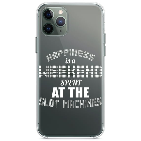 DistinctInk Clear Shockproof Hybrid Case for iPhone 11 Pro (5.8" Screen) - TPU Bumper Acrylic Back Tempered Glass Screen Protector - Happiness is a Weekend At Slot Machines