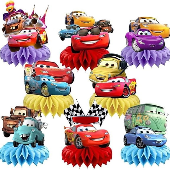8Pcs Cars Honeycomb McQueen Centerpiece Birthday Party Supplies