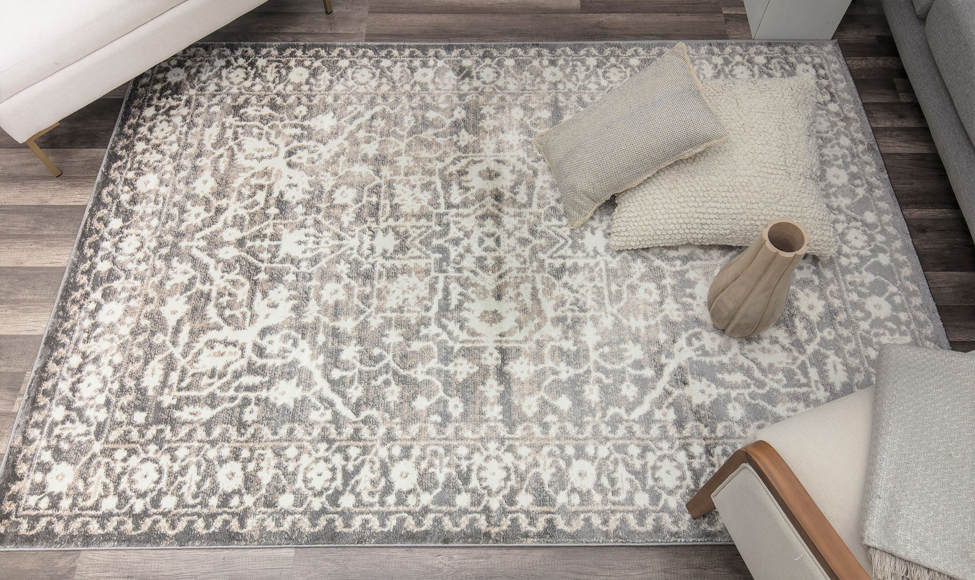 Rugs America Lennox LX20B Stone Oriental Transitional Cream Area Rug, 2'x4'