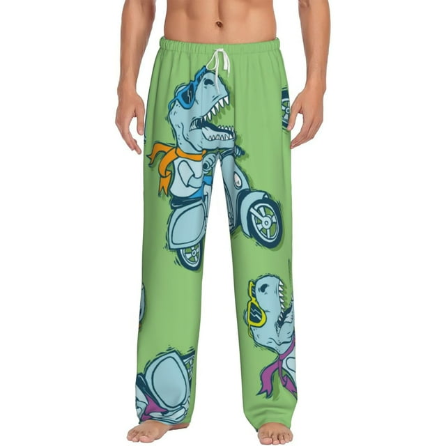 Lsque Motorcycle Riding Dinosaur Print Men's Pajama Pants, Lounge Pant - Comfortable Home Wear,Elastic Waistband, Stylish Design-X-Large