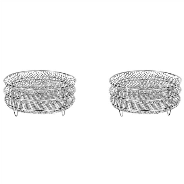 2X Three Stackable Dehydrator Racks for Gowise Ninja Stainless Steel Rack Fit All 4.2-5.8QT,2 x air fryer rack,Silver