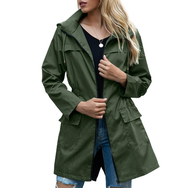 American Trends Women Waterproof Lightweight Rain Jacket Long Windproof