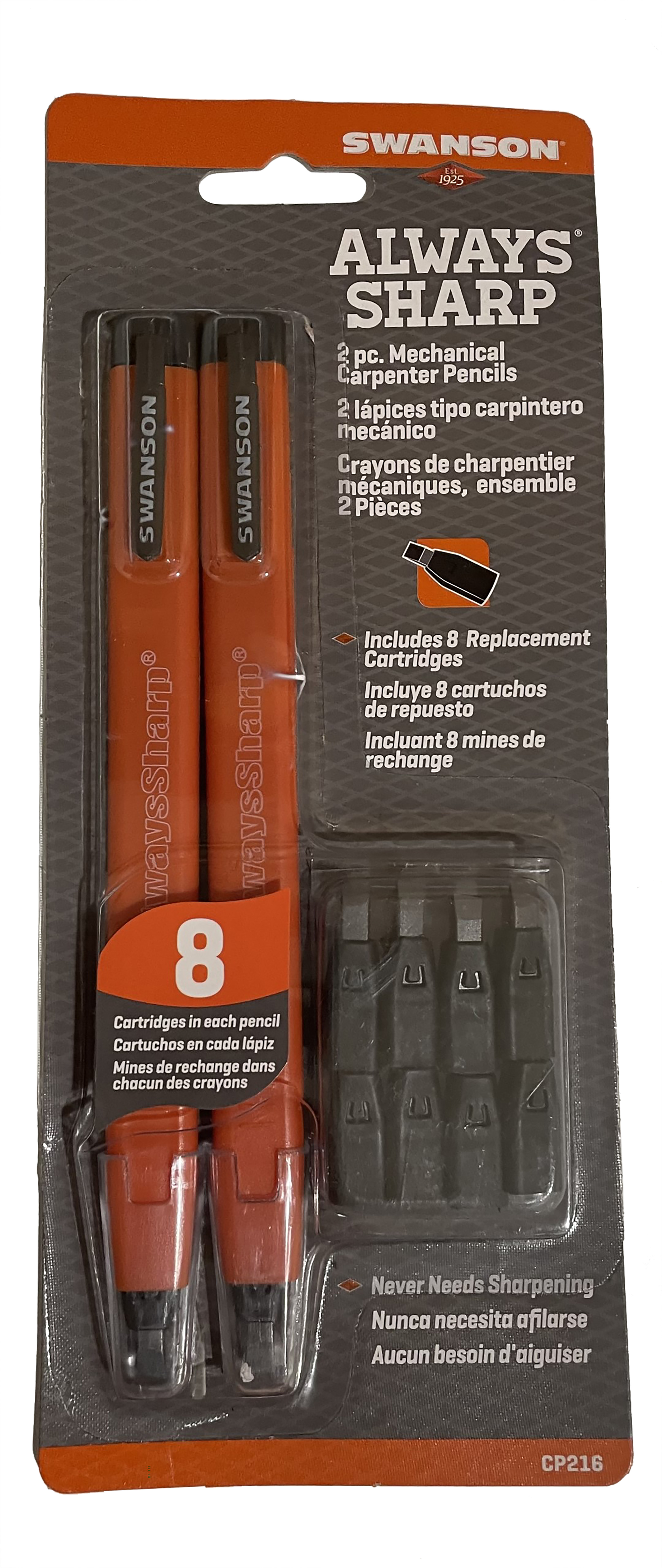 Swanson Tool Co's "AlwaysSharp" Refillable Mechanical Carpenter Pencils w/ Black Graphite Tips, Model CP216 - image 2 of 11