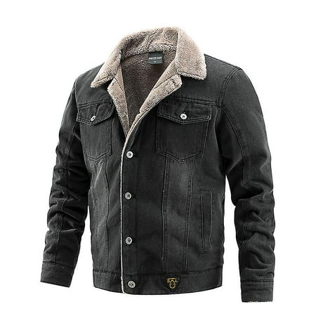 Winter Warm Denim Jacket Fleece Lined Jean Coat Fur Lapel Collar ...