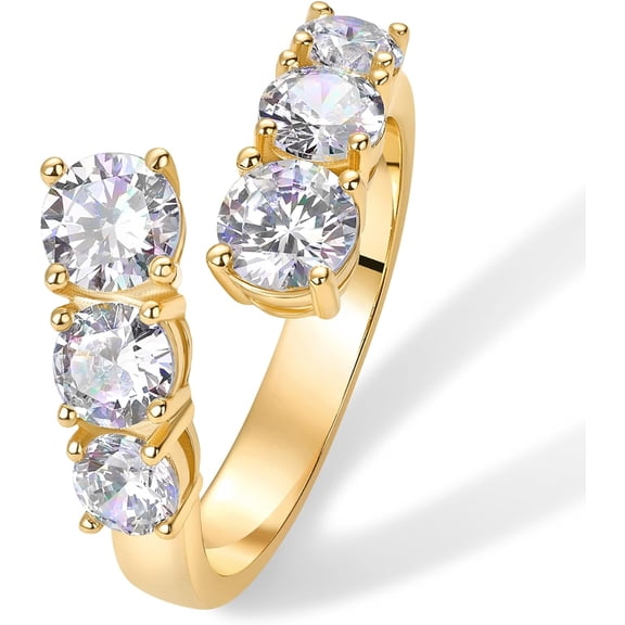 14K Gold Plated Cubic Zirconia Crossover Chunky Eternity Ring for Women | Open Twist Stackable Bands | CZ Statement Rings