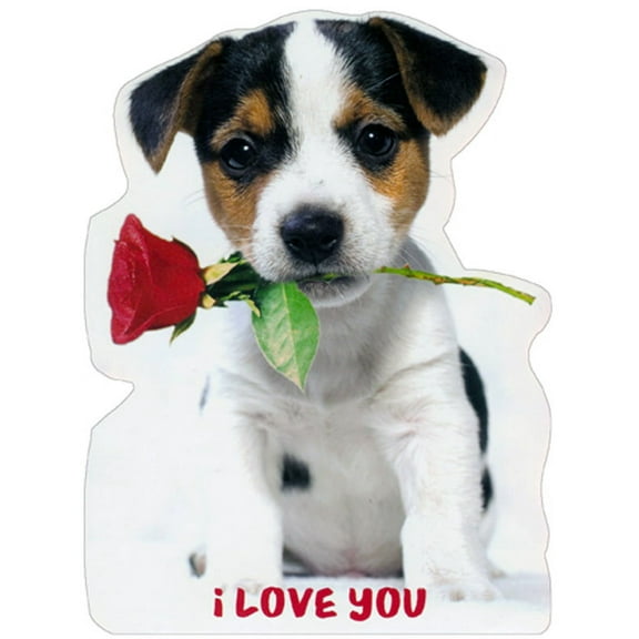 RSVP Die Cut Puppy Holding Rose Cute Dog Valentine's Day Card