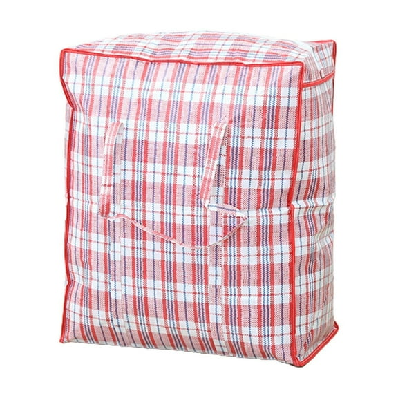 Laundry Bag with Handles, Plastic Checkered Storage Laundry Shopping Bags, Plaid Moving Bags with Zippers for Travel, Laundry, Shopping, Storage, Moving (21.65"x11.81"x25.59")