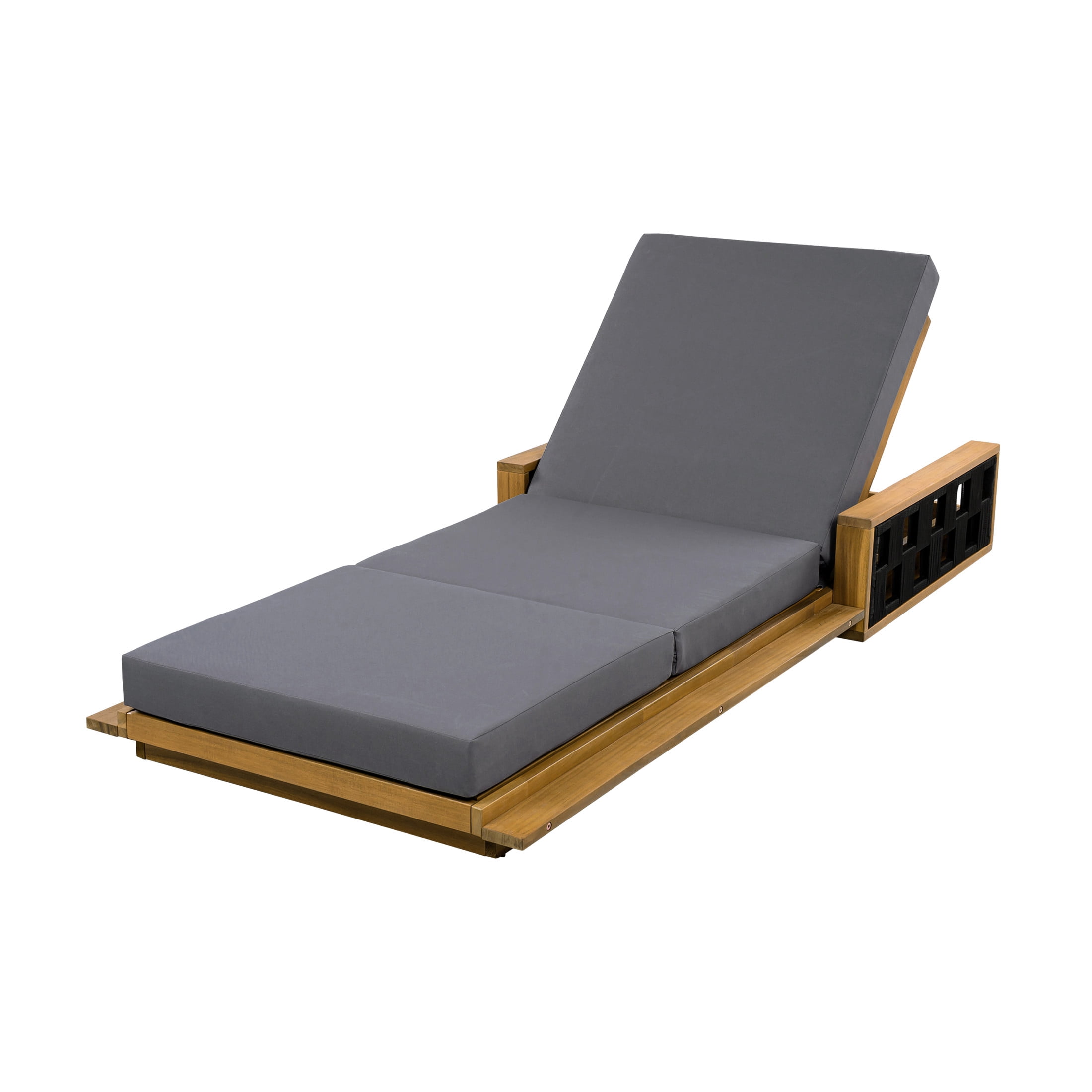 Christopher Knight Home Acacia Wood Chaise Lounge with 3-Fold Cushion, Adjustable Recliner, Teak + Dark Gray