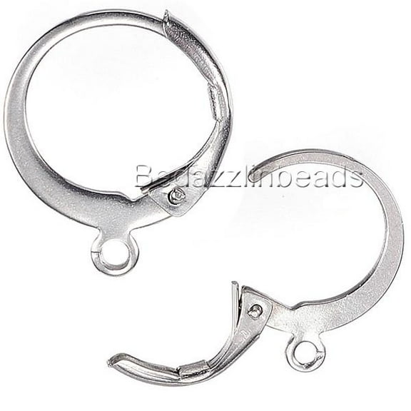10 Surgical 304 Grade Silver Stainless Steel Round Hoop Leverback Earring Findings with a Loop for Hanging