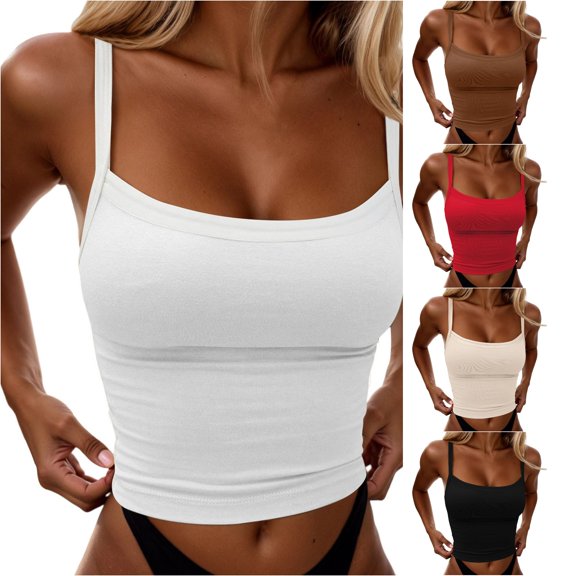ChoXxx Women's Sexy Slim Fit Cropped Camisole Tank Top Stretchy Sleeveless V Neck Summer Casual T Shirt White XL
