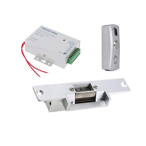NC Electric Strike Door Lock+ Power Supply box +Door Exit Button Switch for Door Access Control System Video door phone doorbell system