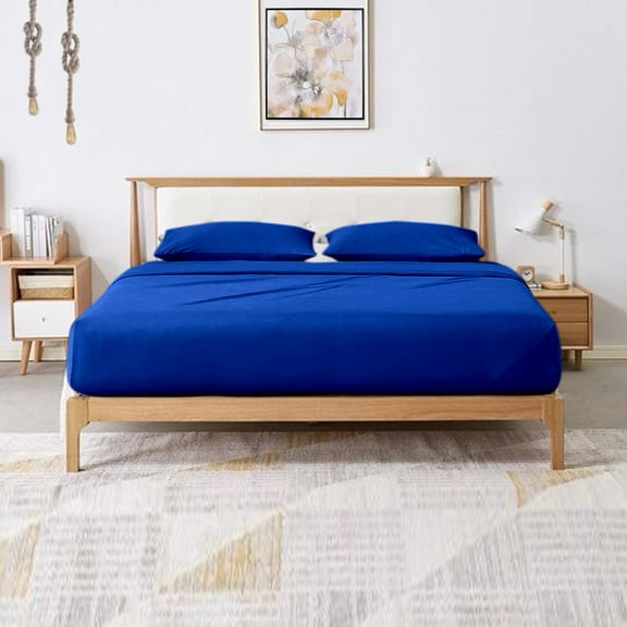 1200 Thread Count 4 Piece Quality Sheet Set 21 Inch Deep Pocket 100% Egyptian Cotton Color Royal blue Solid Size Twin XL