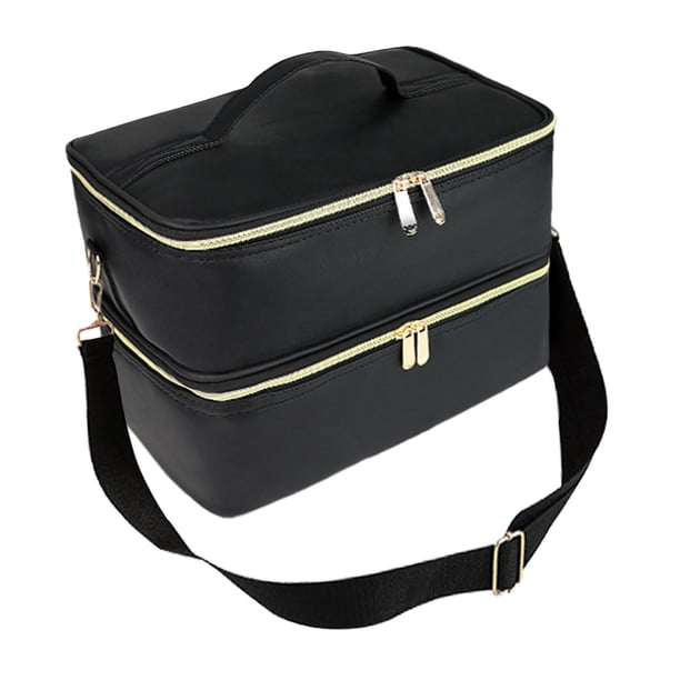 Estuche organizador de esmaltes de uñas de doble capa para mujer negro