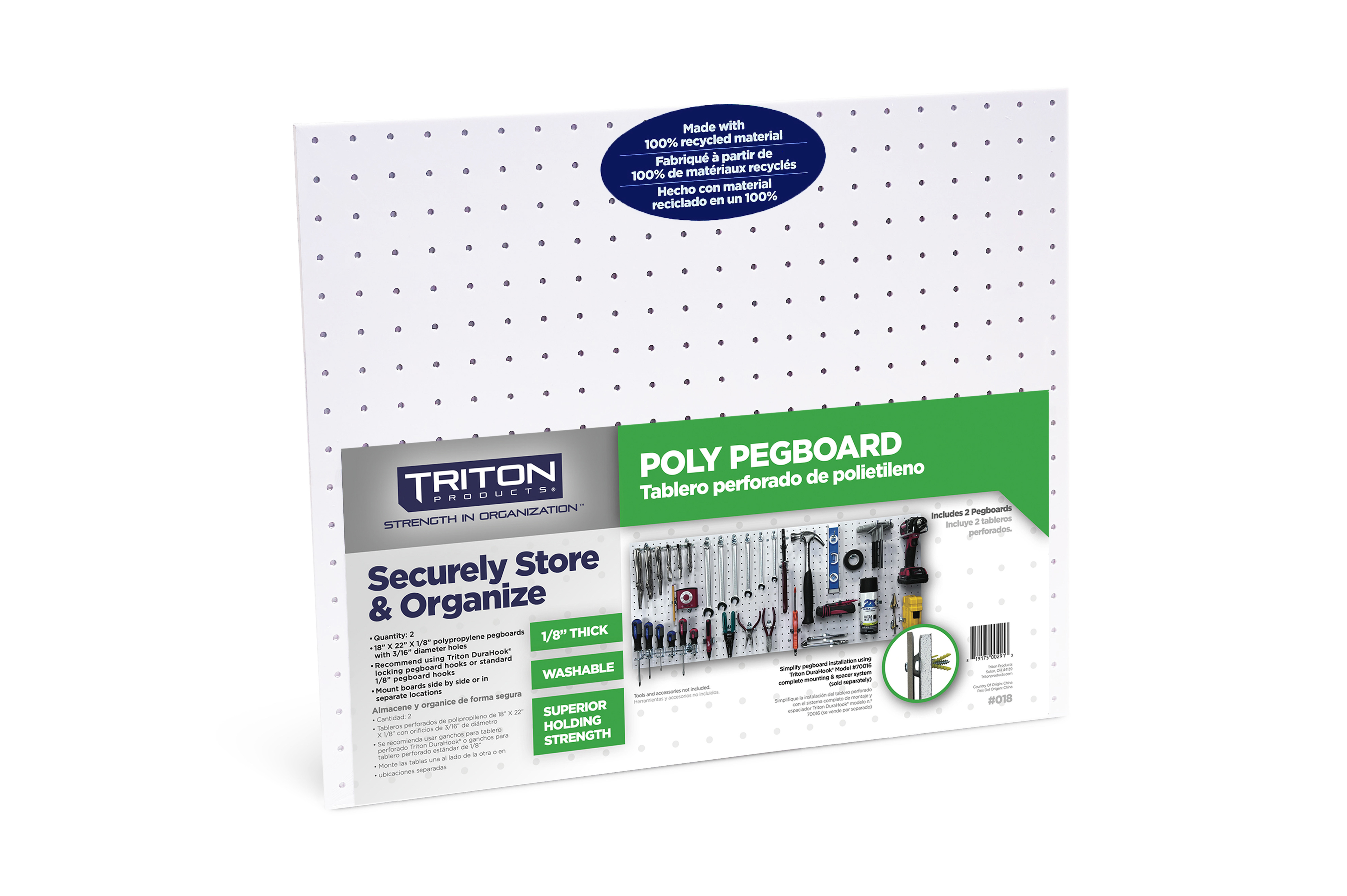 Triton Products Polypropylene Pegboard Panels, 22" x 18", 2-Pack photo 1