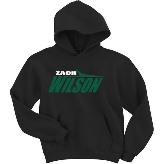 Black Zach Wilson Jets Black Stealth Logo Hooded Sweatshirt ADULT