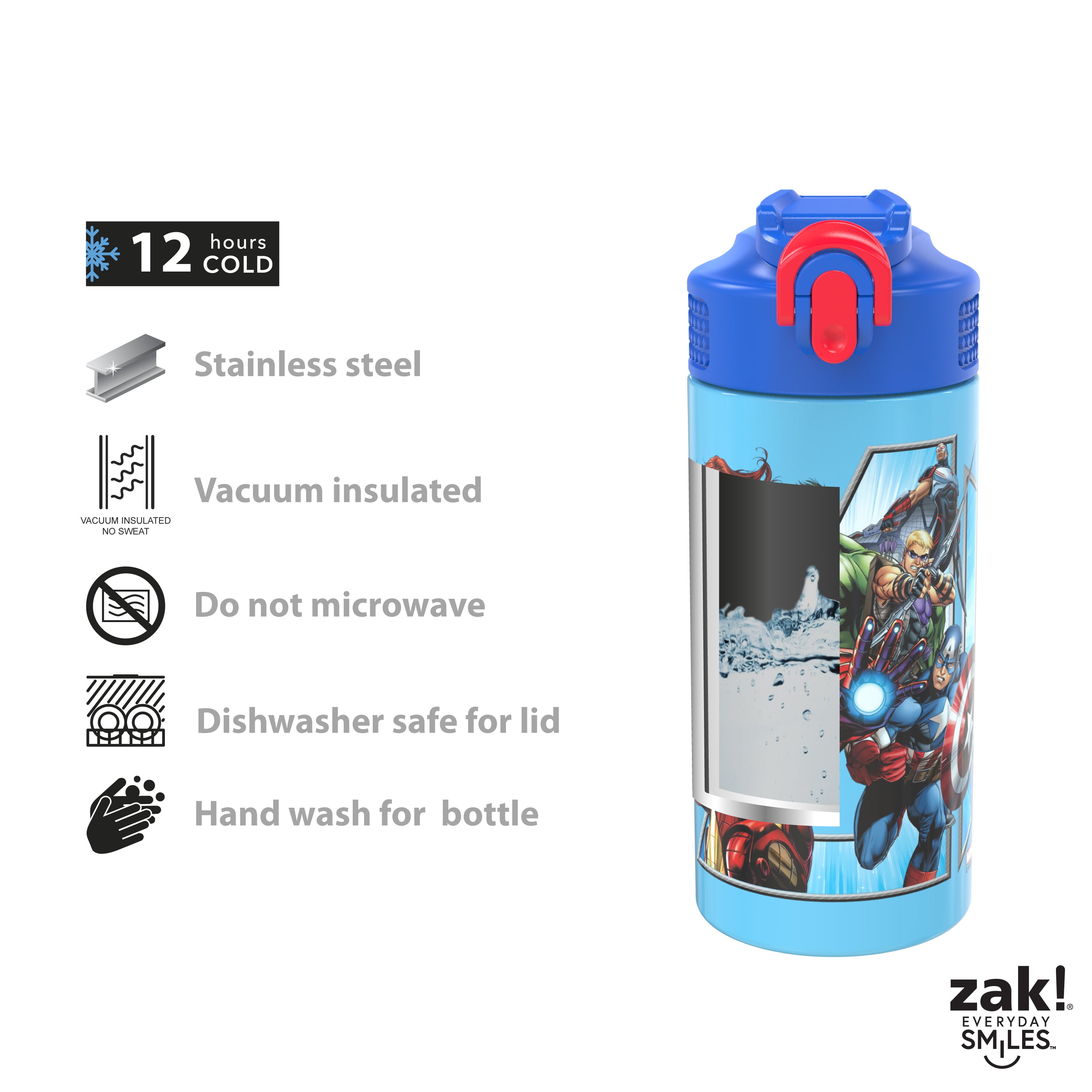 Zak Designs Marvel Comics 20 ounce Stainless Steel Vacuum Insulated Water  Bottle, Black Panther: Wakanda Forever 