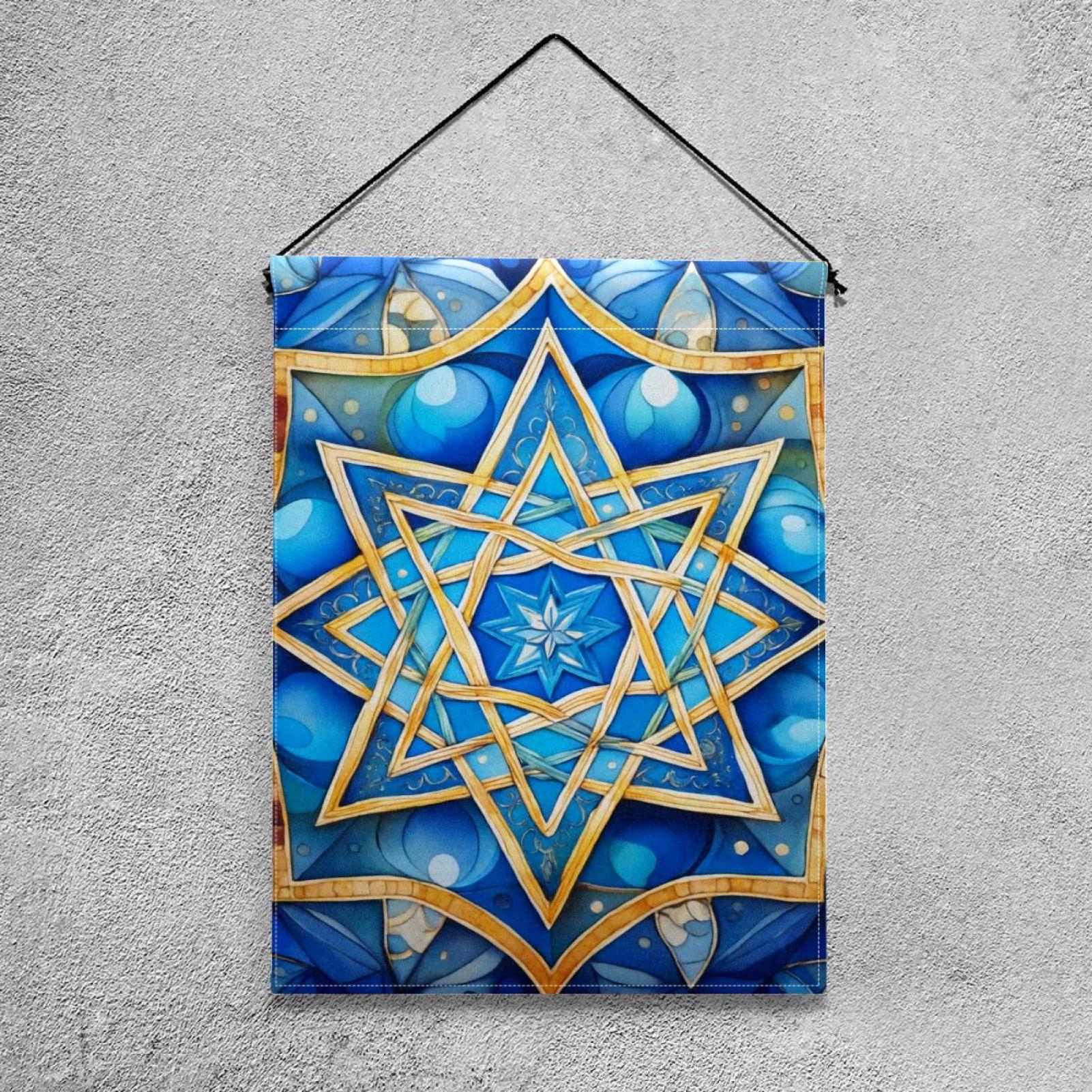Welcome Star of David Art Blue Pattern Garden Flag, Vertical Double Sided Small House Flag, Yard Farmhouse Outdoor Deck Veranda Lawn Decor 28x40 Inch