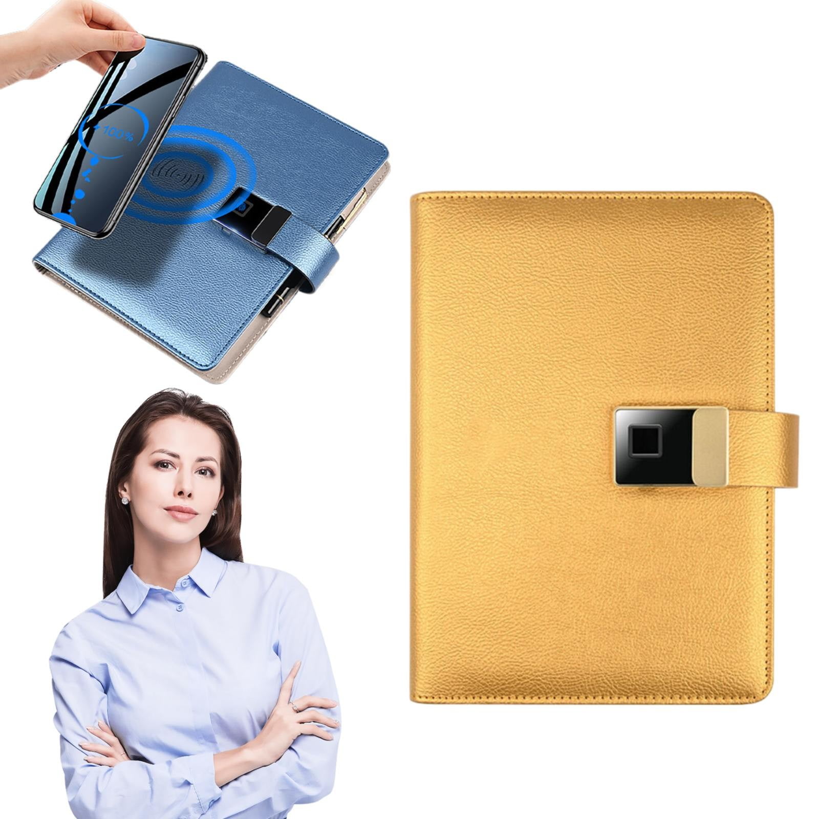 WMGHA Refillable Faux Leather Fingerprint Lock Diary Notebook Planner Organizer – A5 Loose-Leaf Business Journal, Executive Hardcover Buiness PU Leather Password Memo Notepad