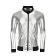 thumbnail image 5 of Lars Amadeus Men's Metallic Jacket Zip Up Disco Party Shiny Varsity Bomber Jacket, 5 of 6