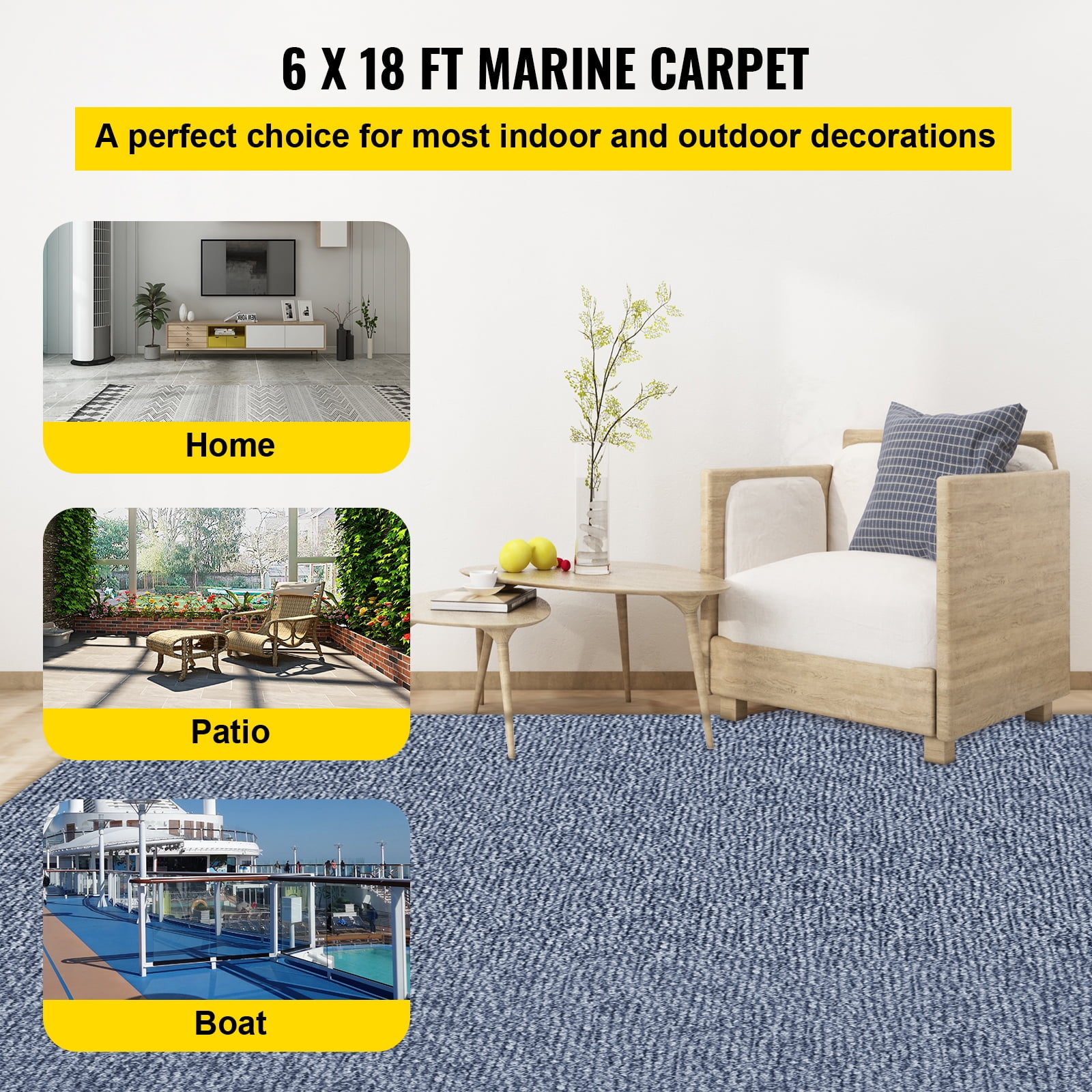 VEVOR Gray Marine Carpet 6x18' Boat Carpet Roll Cutpile In/Outdoor Patio Area Rug Deck