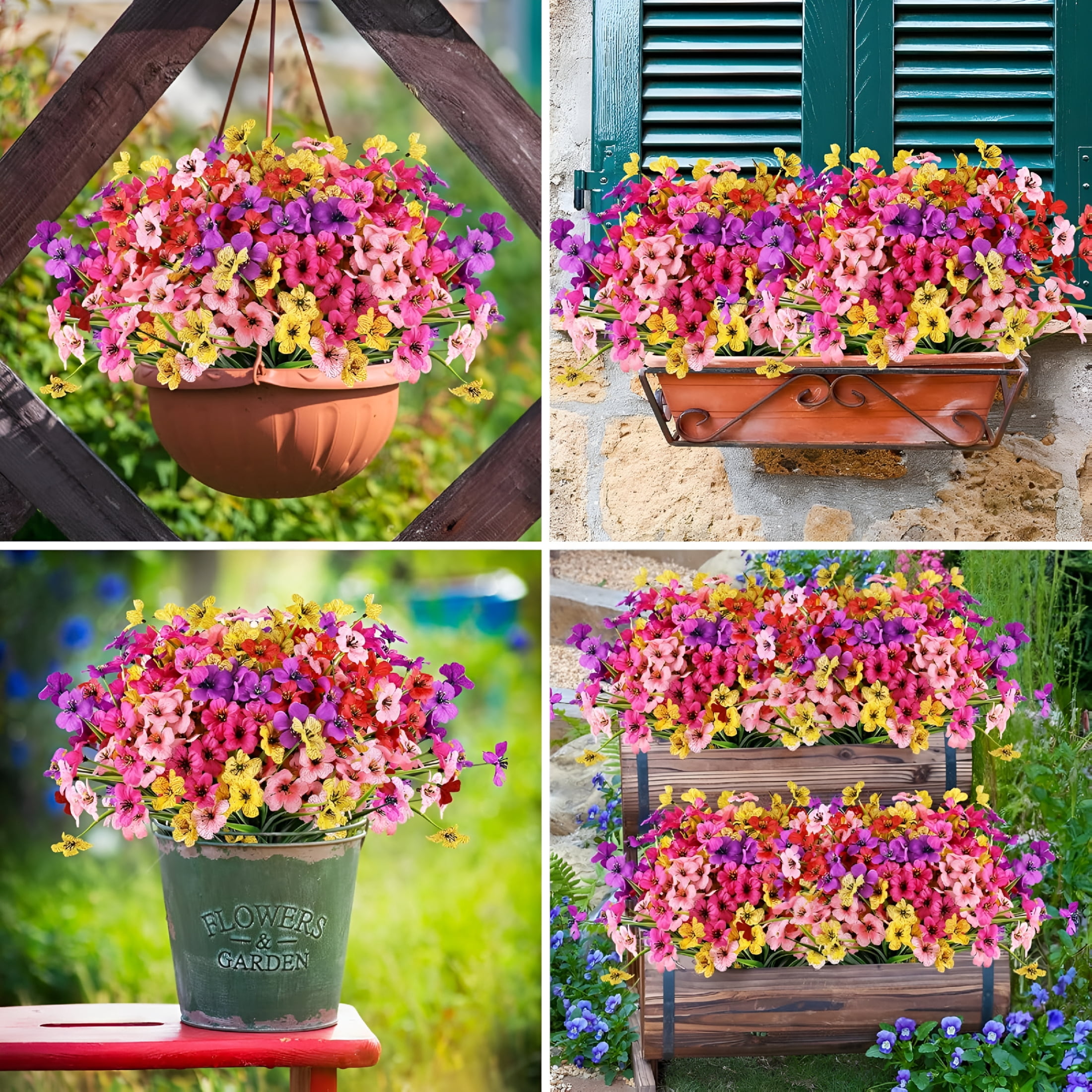 TUWAFE 2026 New 20 Bundles Artificial Fake Plants Flowers for Outdoors,Uv Resistant Faux Plastic Colorful Mix Mum Flowers for Outside Spring Summer Decor Spring Decorations for Home